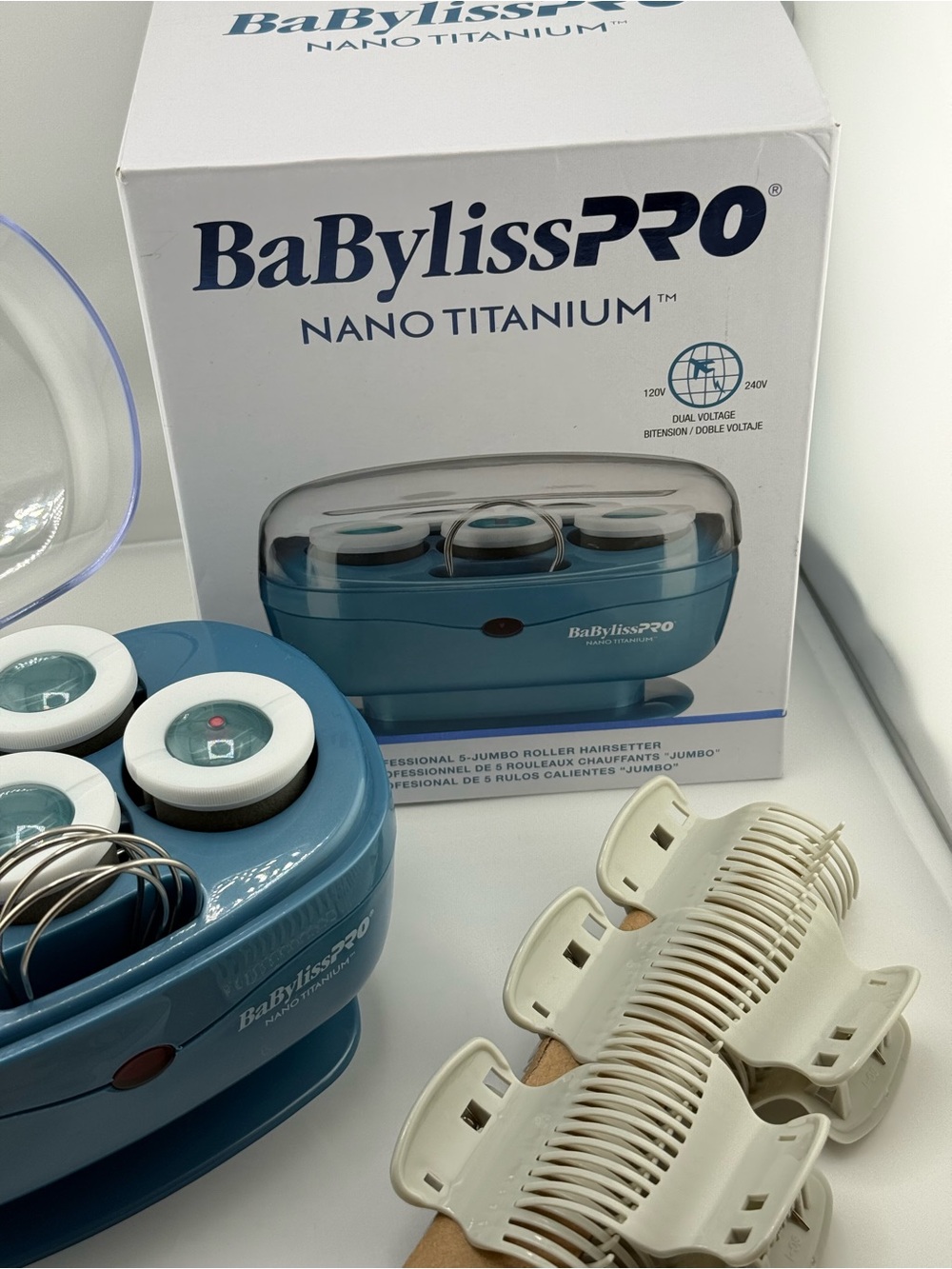 BaBylissPRO Nano Titanium Jumbo Hot Rollers - Teal and White - Picture 5 of 6